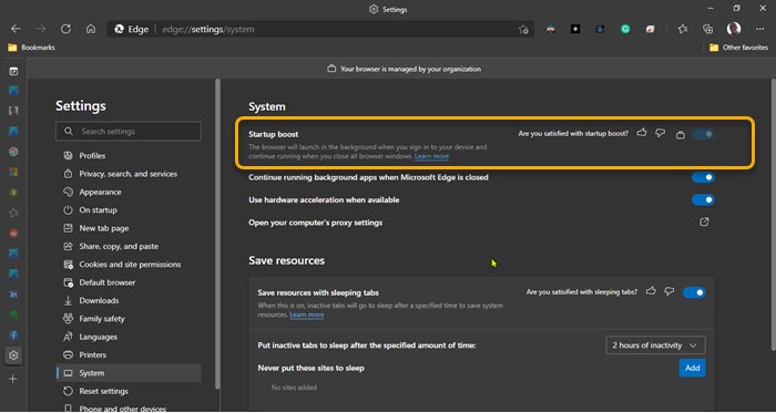 Enable Startup Boost in Microsoft Edge